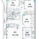 13階部分・南西三方角住戸につき、日当たり・眺望・通風良好です。(間取)