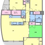 6階部分・南向き角住戸につき、日当り・眺望・通風良好です。(間取)